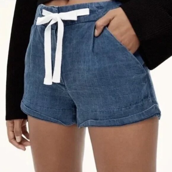 Aritzia Wilfred Allegra Denim Linen Blend Shorts - Picture 1 of 7